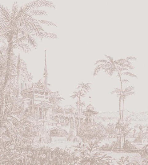 Monochrome temple jungle wallpaper