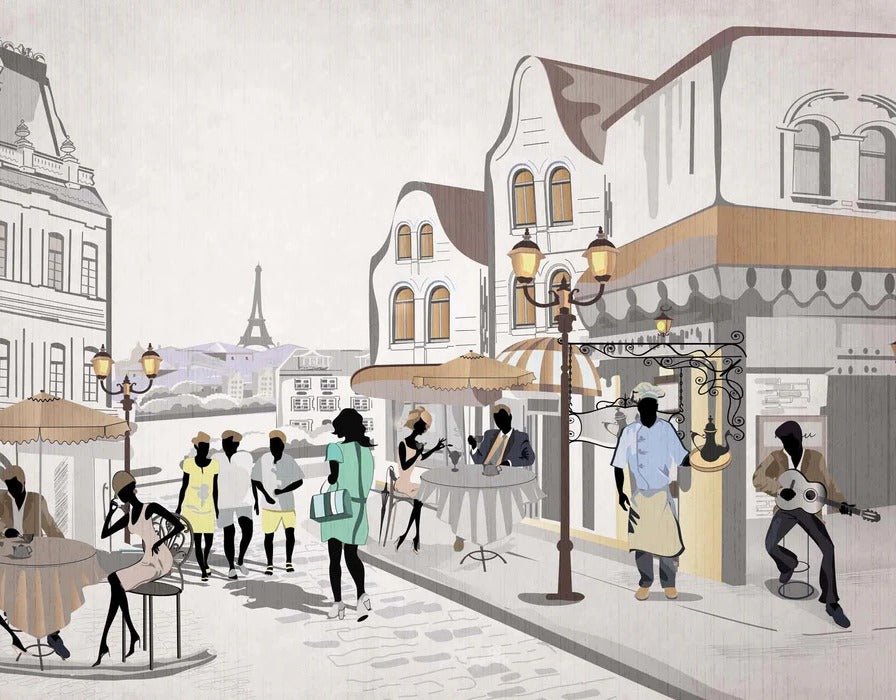 French wallpaper Paris café en terrasse