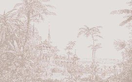 Monochrome temple jungle wallpaper