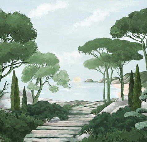 Papier peint balade dans les calanques vert, XXL, tendance