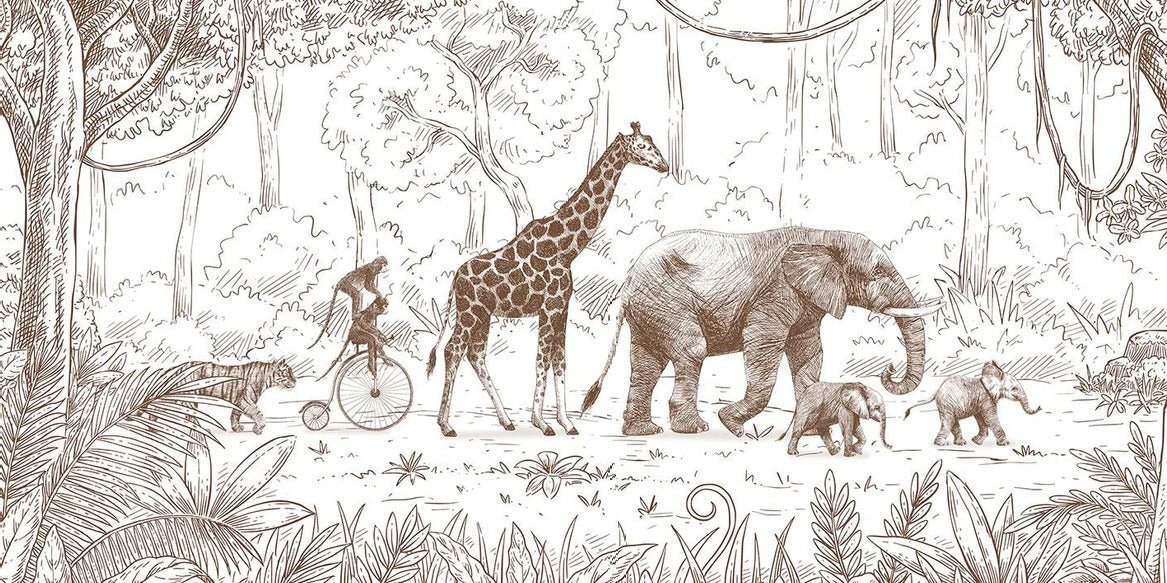 Monochrome children's jungle wallpaper