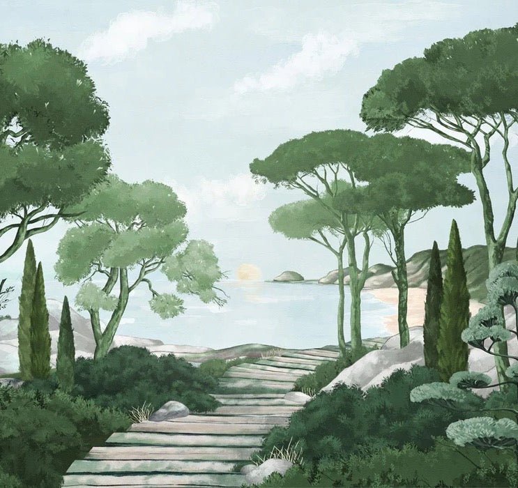 Papier peint balade dans les calanques vert, XXL, tendance