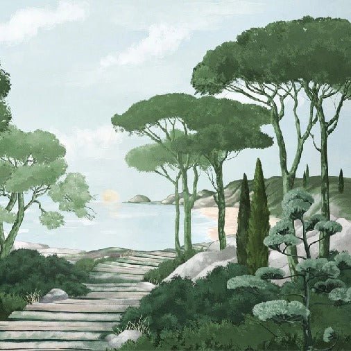 Papier peint balade dans les calanques vert, XXL, tendance