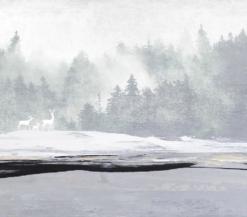 Misty forest and deer wallpaper