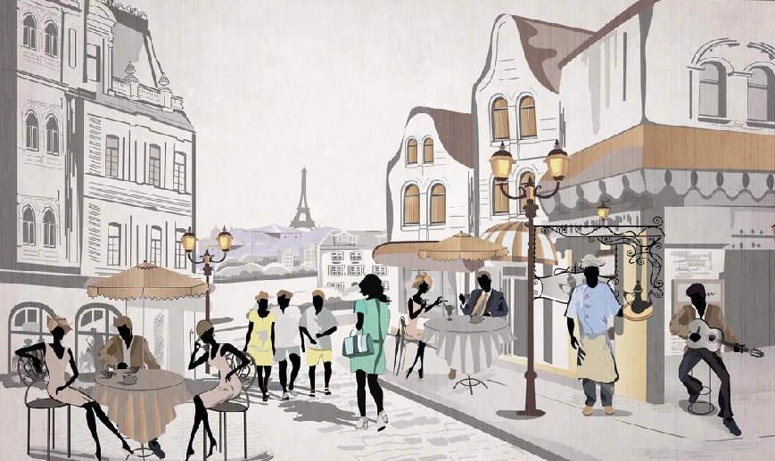 French wallpaper Paris café en terrasse