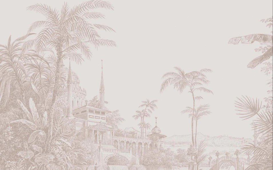 Monochrome temple jungle wallpaper