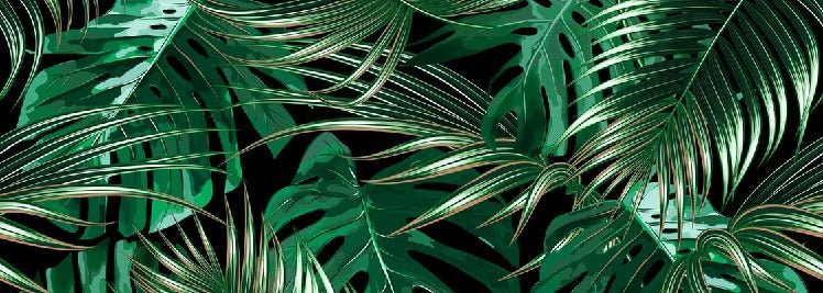 Non-woven wallpaper with large green leaves