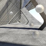 3D wallpaper with suspended architectural balls