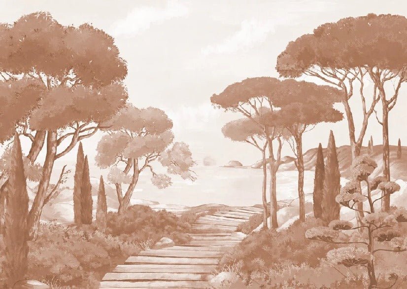 Papier peint balade dans les calanques terracotta, XXL, tendance