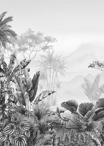 Tropical black and white toilet wallpaper