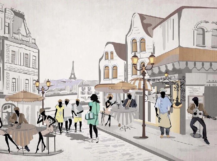 French wallpaper Paris café en terrasse