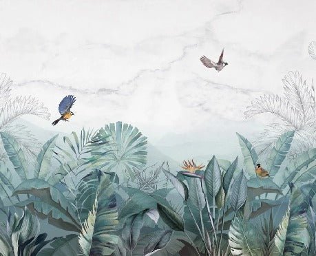 Papier peint jungle bleu marbre, XXL, tendance