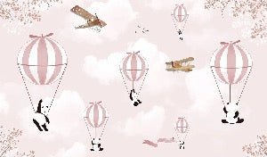 Children's bedroom wallpaper Panda nuage rose