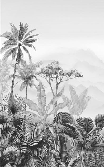 Tropical black and white toilet wallpaper