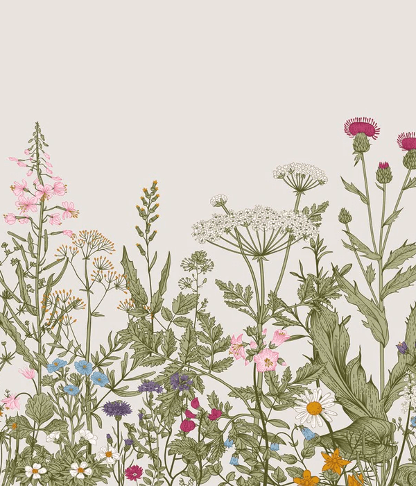 Papier Peint Fleur Botanique Folk Romantique - H240cm x L206cm - Matière Vinyle - Muralconcept