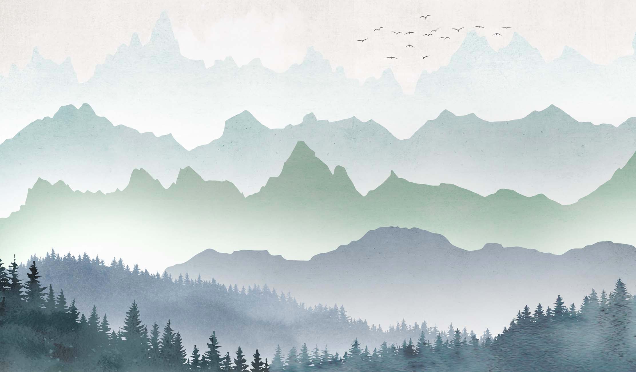 Papier peint brume matinale forêt, XXL, tendance