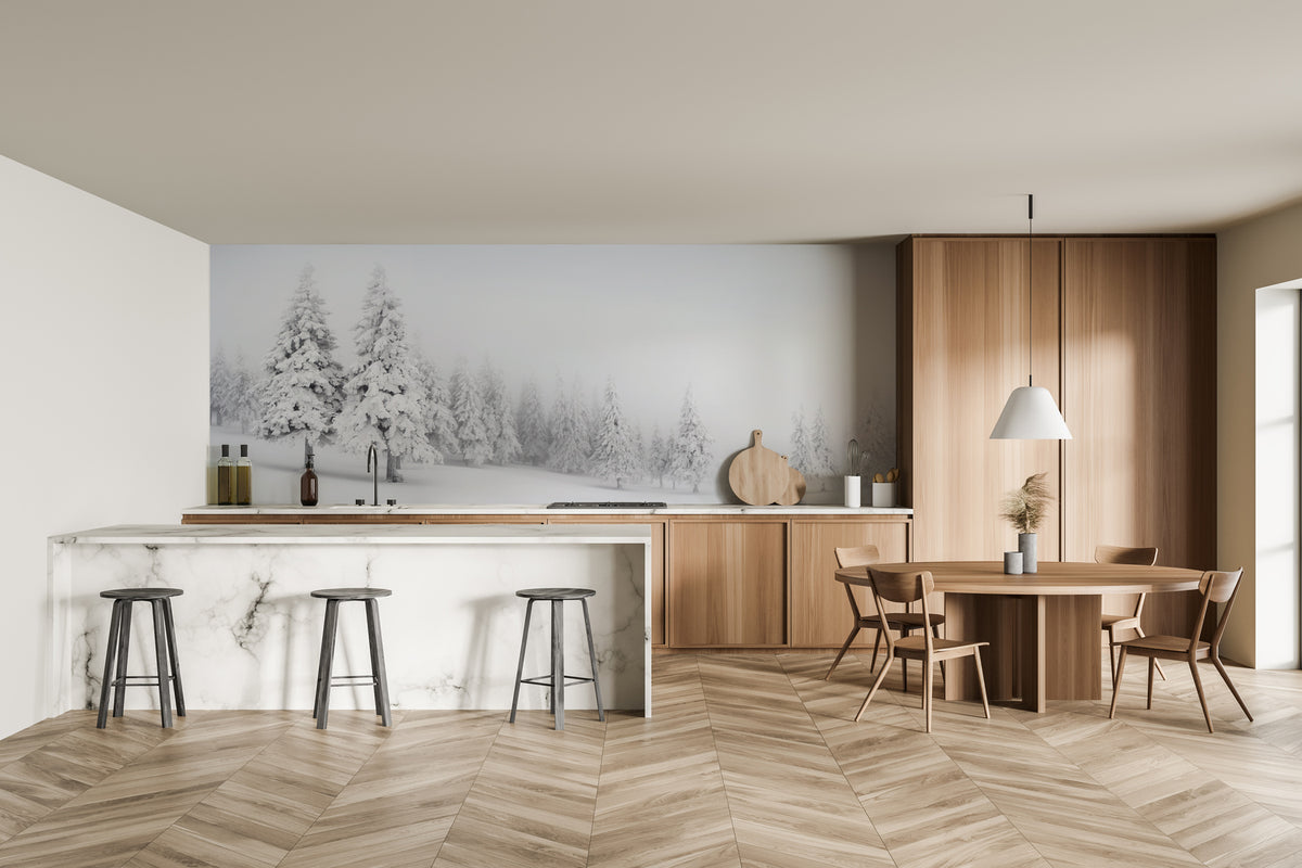 Panoramic snow-covered forest wallpaper