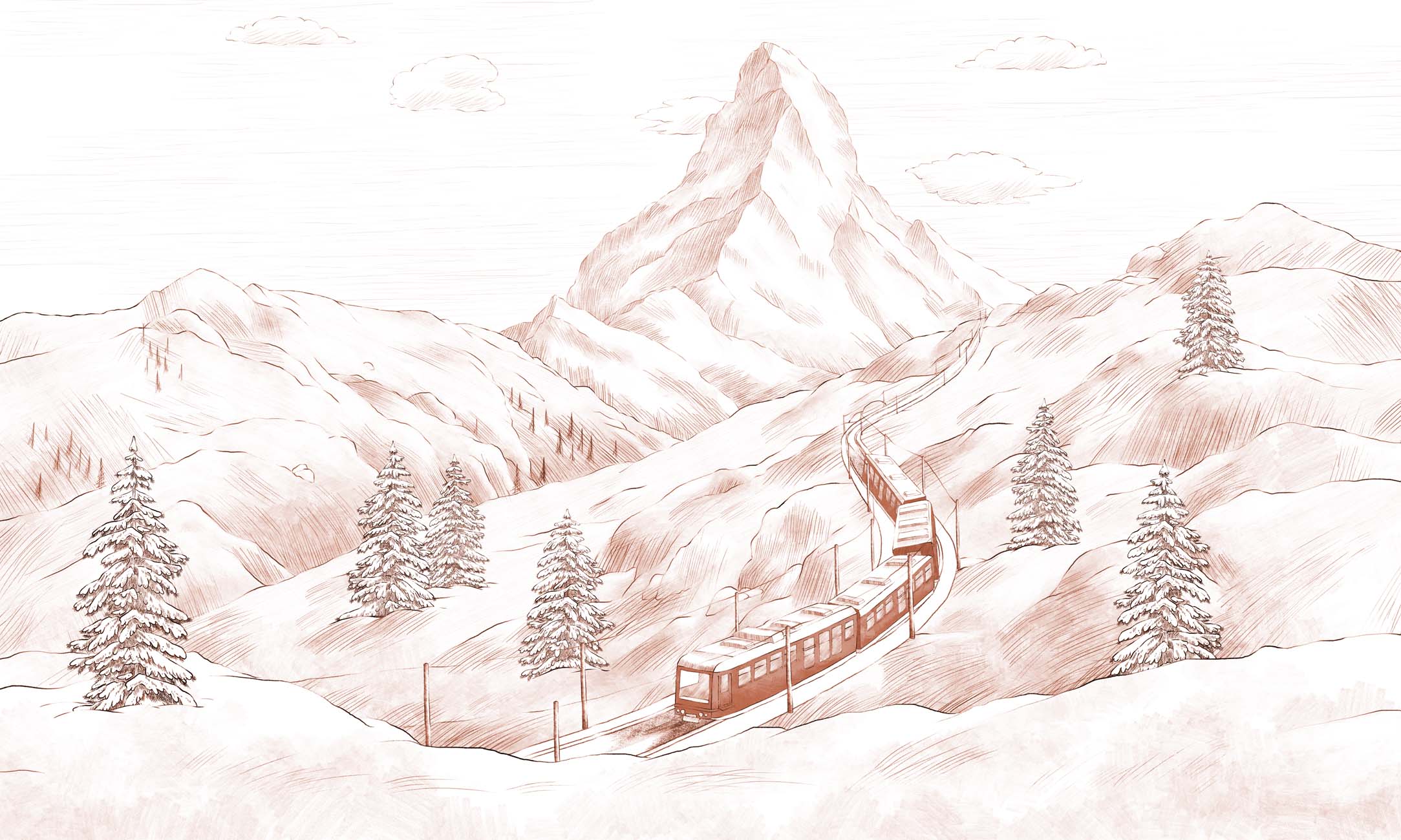 Papier peint panoramique Mont Cervin terracotta, XXL, tendance