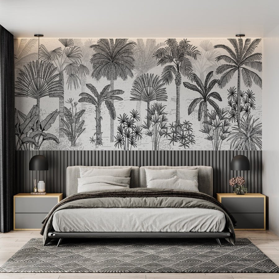 Trendy coconut tree jungle wallpaper with engraving