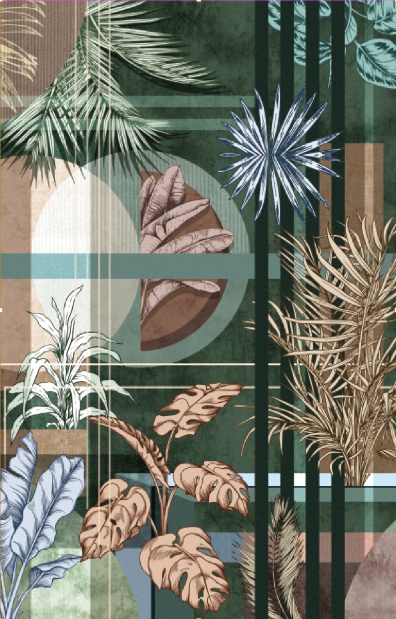 Geometric palms bathroom wallpaper L232cm x H365cm