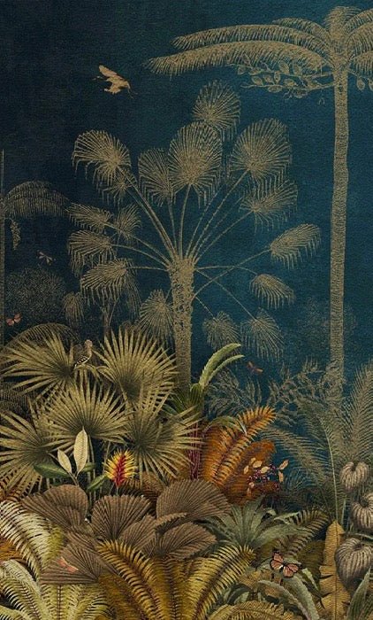 Blue jungle engraving wallpaper