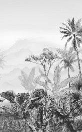 Black and white tropical-style toilet wallpaper