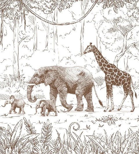 Monochrome children's jungle wallpaper