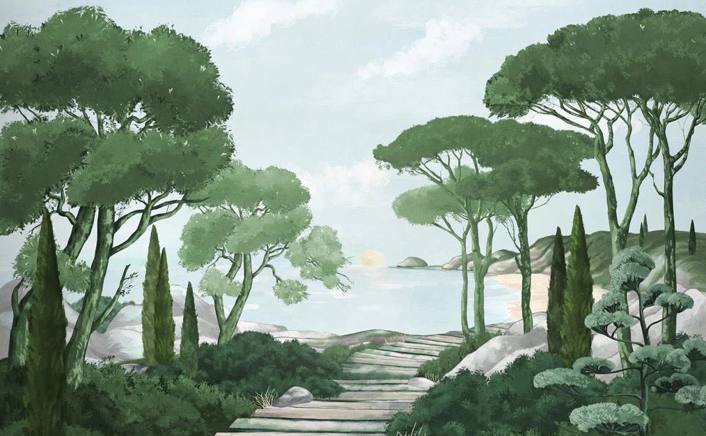 Papier peint balade dans les calanques vert, XXL, tendance