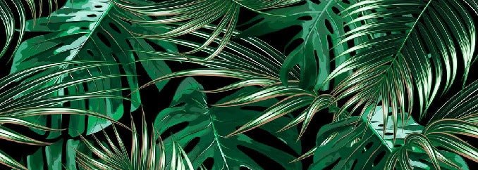 Non-woven wallpaper with large green leaves