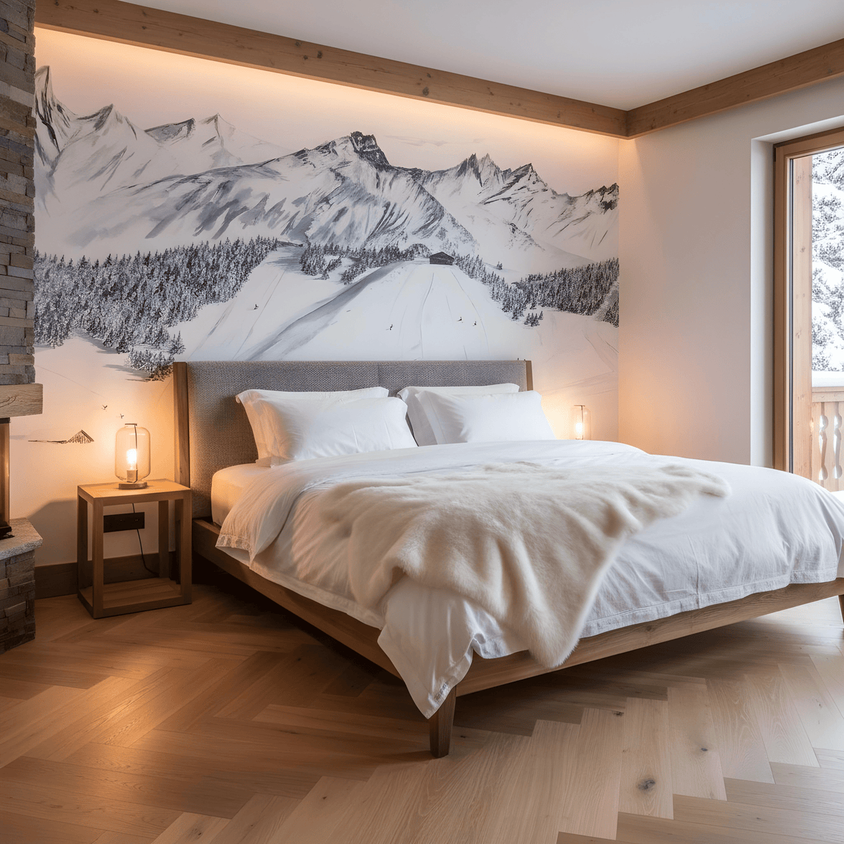 Megève mountain wallpaper – Hand-painted artistic mural
