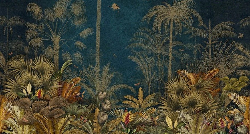 Blue jungle engraving wallpaper