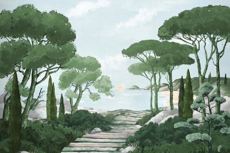 Papier peint balade dans les calanques vert, mural concept, tendance