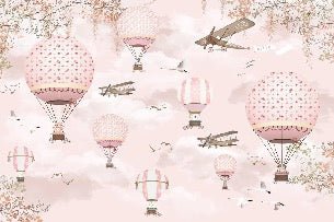Hot-air balloon animals peach pink wallpaper