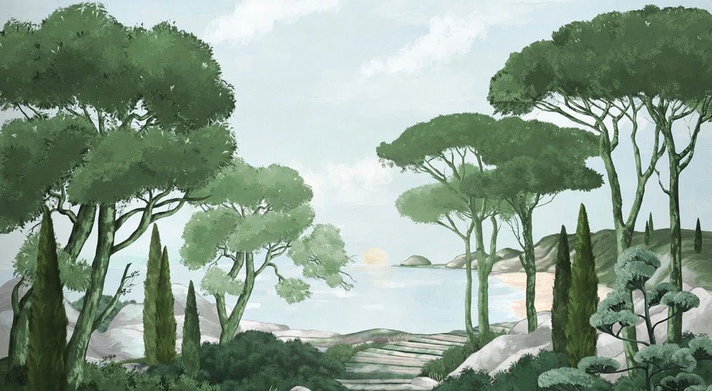 Papier peint balade dans les calanques vert, XXL, tendance