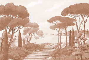 Terracotta coastal wallpaper