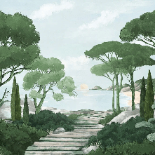 Papier peint balade dans les calanques vert, XXL, tendance