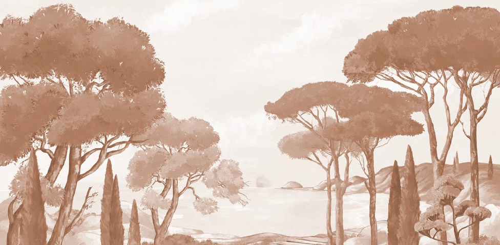 Terracotta coastal wallpaper