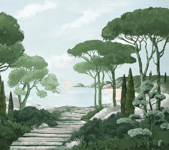 Papier peint balade dans les calanques vert, XXL, tendance