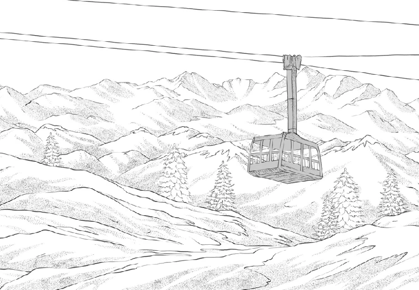 La Plagne black and white gondola lift wallpaper