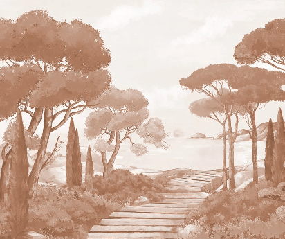 Terracotta coastal wallpaper