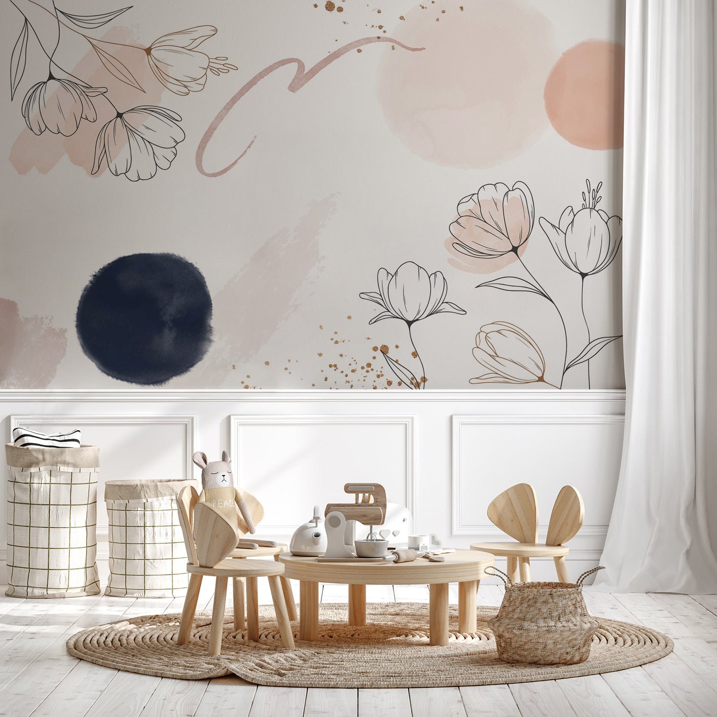 Papier peint formes et fleurs, XXL, tendance