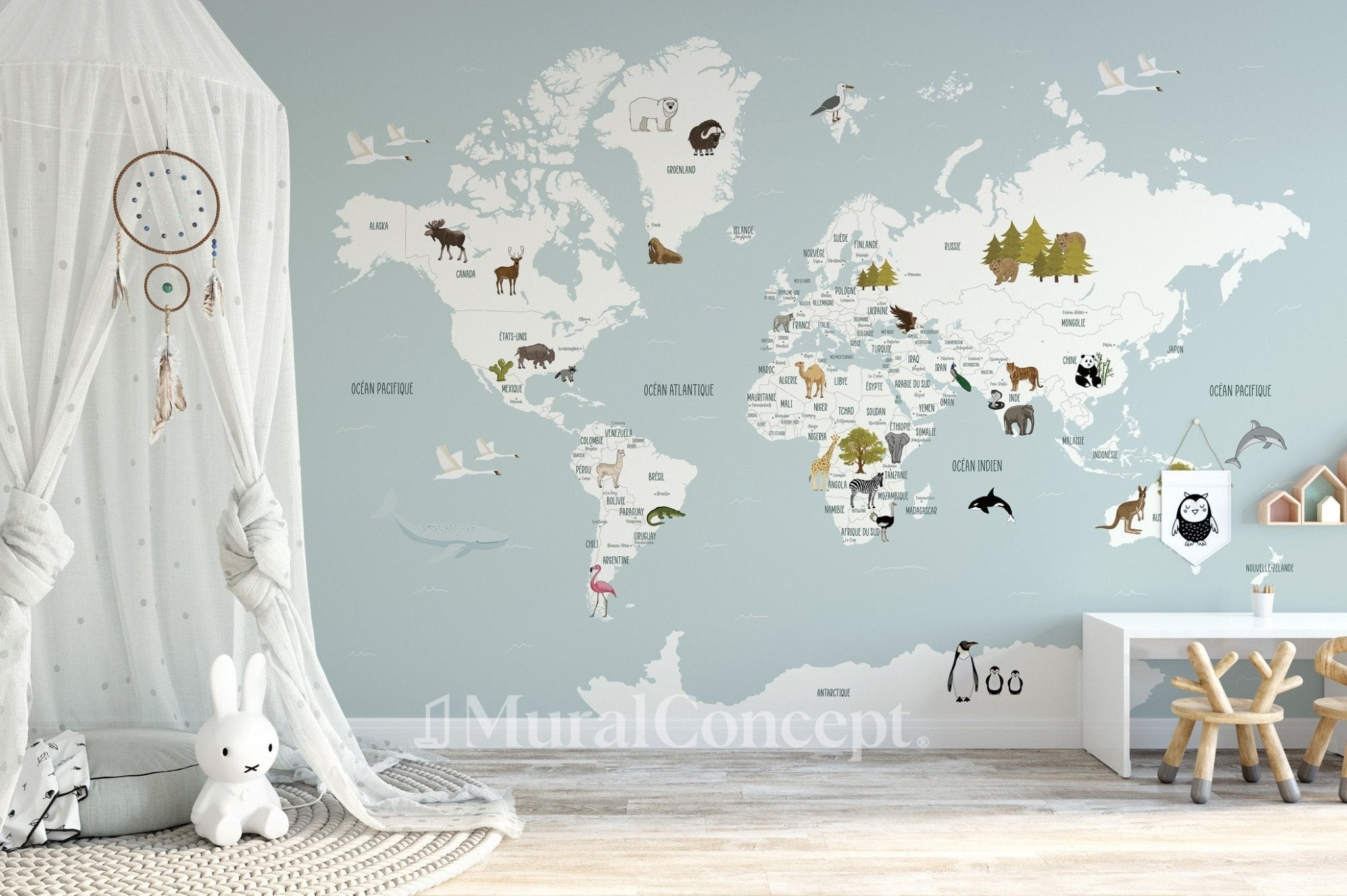 papier peint map monde chambre enfant sain