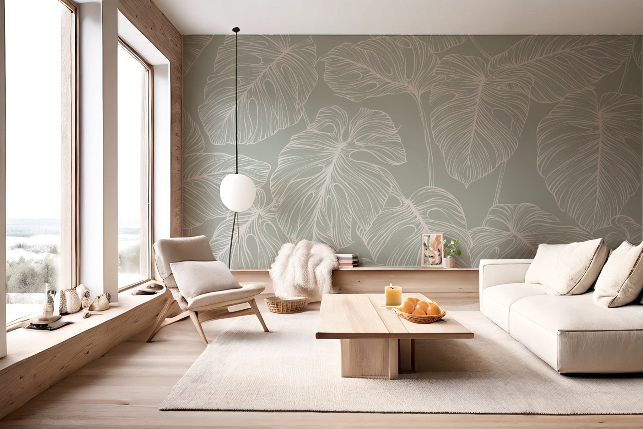 Papier peint feuille monstera sauge, XXL, tendance