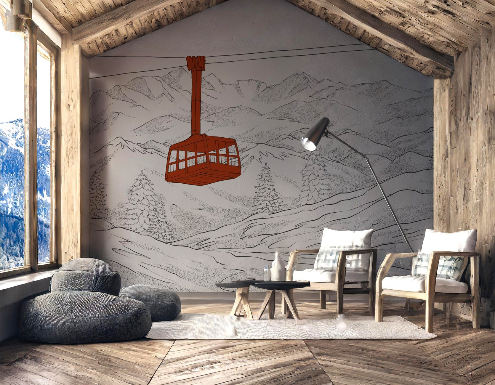 Papier peint La Plagne télécabine rouge, XXL, tendance