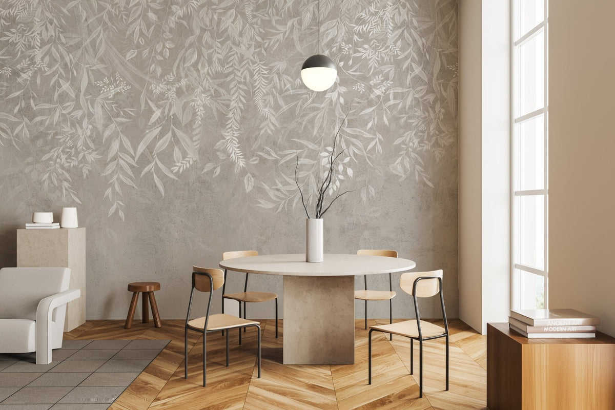 Modern beige plant design wallpaper