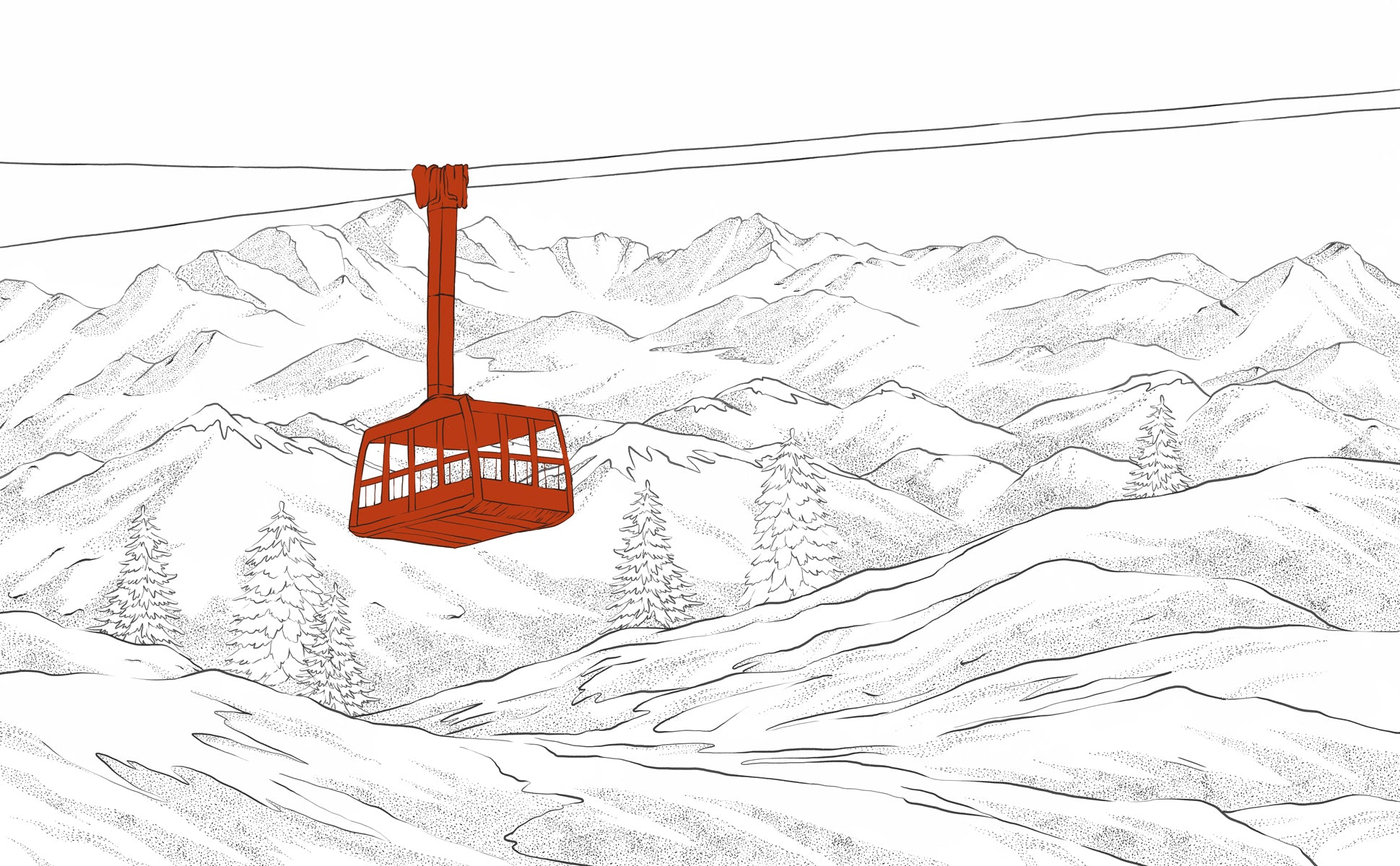 Papier peint La Plagne télécabine rouge, XXL, tendance