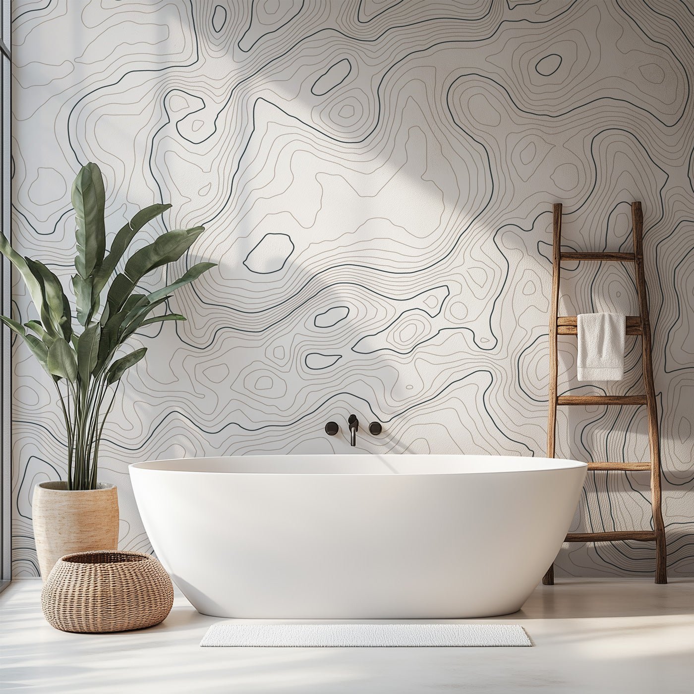 Papier peint ligne topographique - Noir et blanc, XXL, tendance