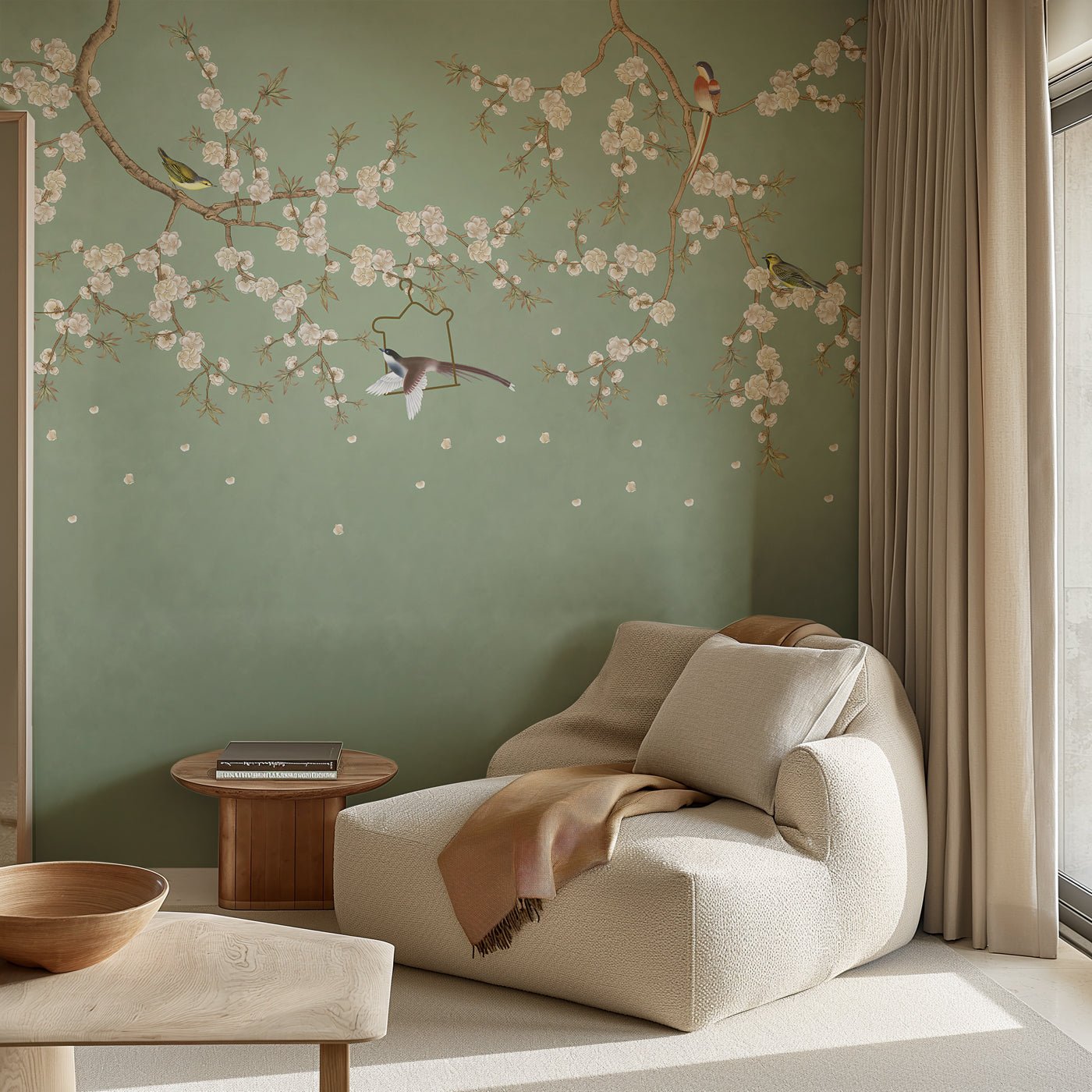 Papier peint sakura zen vert, XXL, tendance