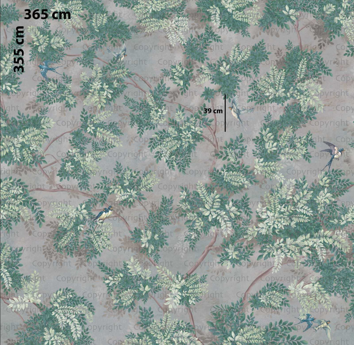 Branches and foliage wallpaper W365cm x H355cm