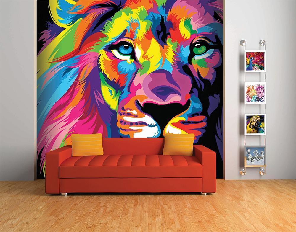 Panoramic lion color pop wallpaper